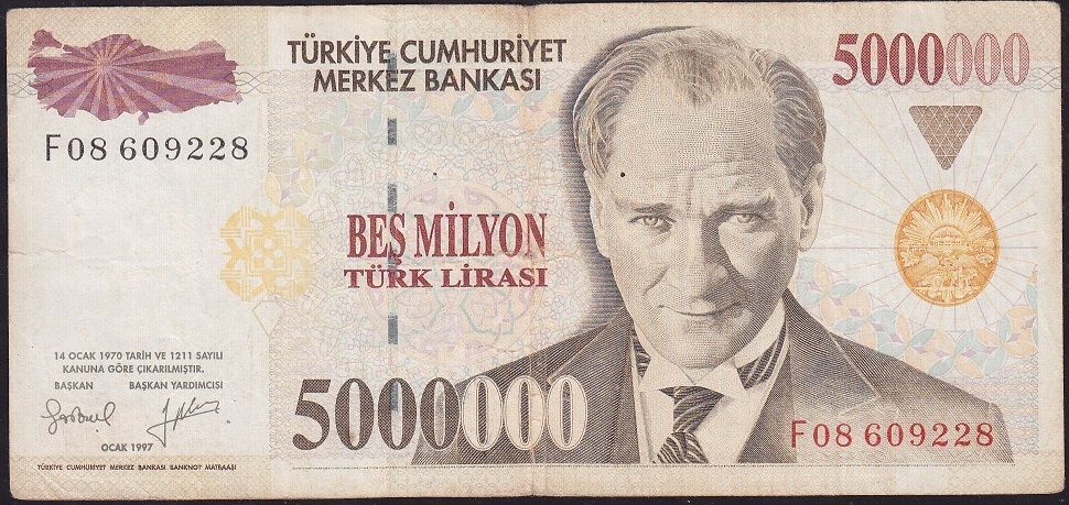 7.Emisyon 5 000 000 Lira F08 609228 Çok Temiz