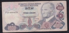 6.EMİSYON 3.TERTİP 1000 LİRA F10 466475 ÇOK TEMİZ