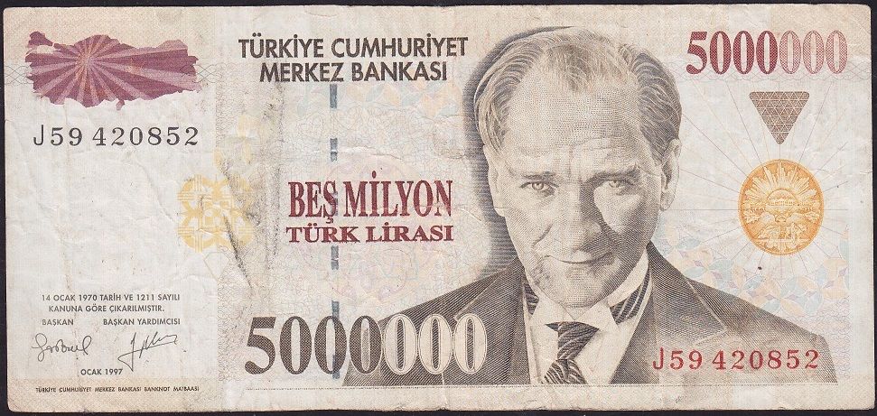 7.Emisyon 5 000 000 Lira J59 420852 Temiz+