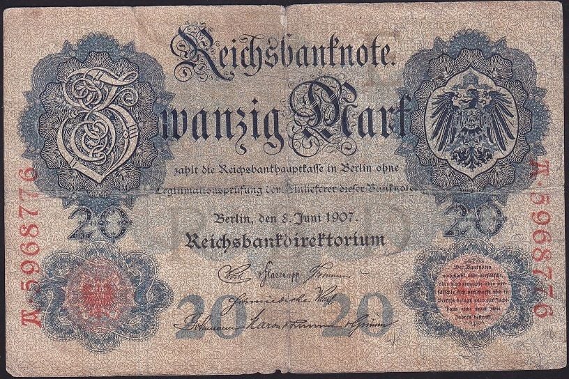 Almanya 20 Mark 1907 Temiz