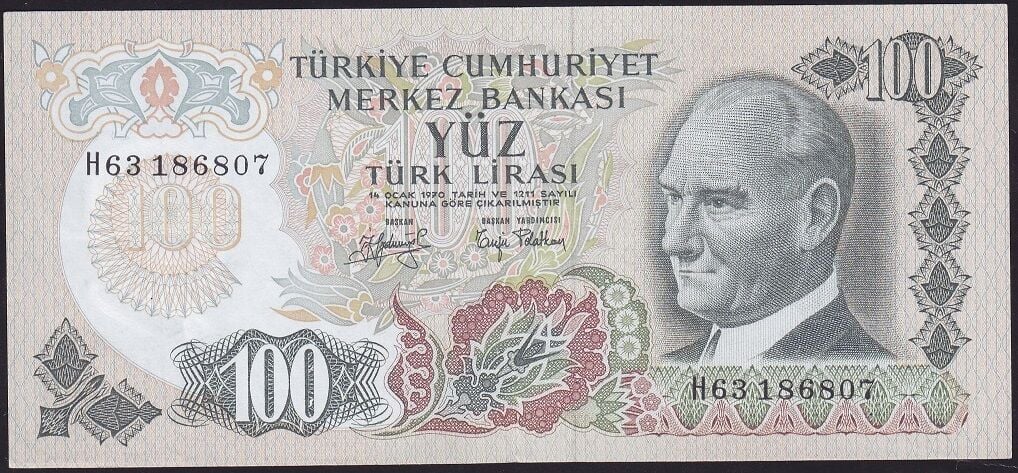 6.Emisyon 2.Tertip 100 Lira H63 186807 Çok Çok Temiz+