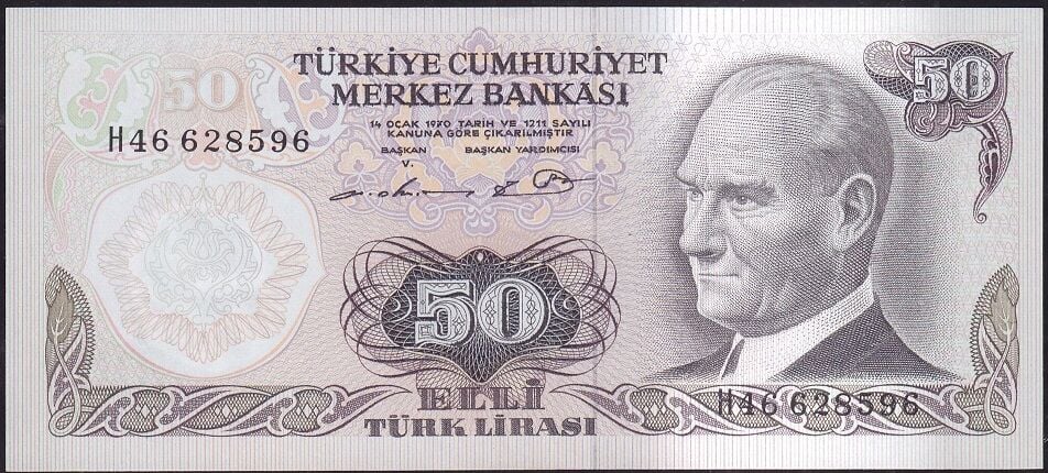 6.Emisyon 1.Tertip 50 Lira H46 628596 Çil