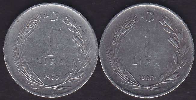 1960 Yılı 1 Lira (Ters Düz Takım )