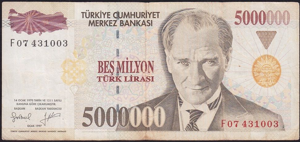 7.Emisyon 5 000 000 Lira F07 431003 Çok Temiz