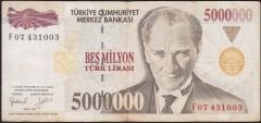 7.Emisyon 5 000 000 Lira F07 431003 Çok Temiz