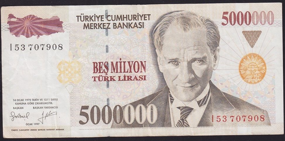 7.Emisyon 5 000 000 Lira I53 707908 Çok Temiz+