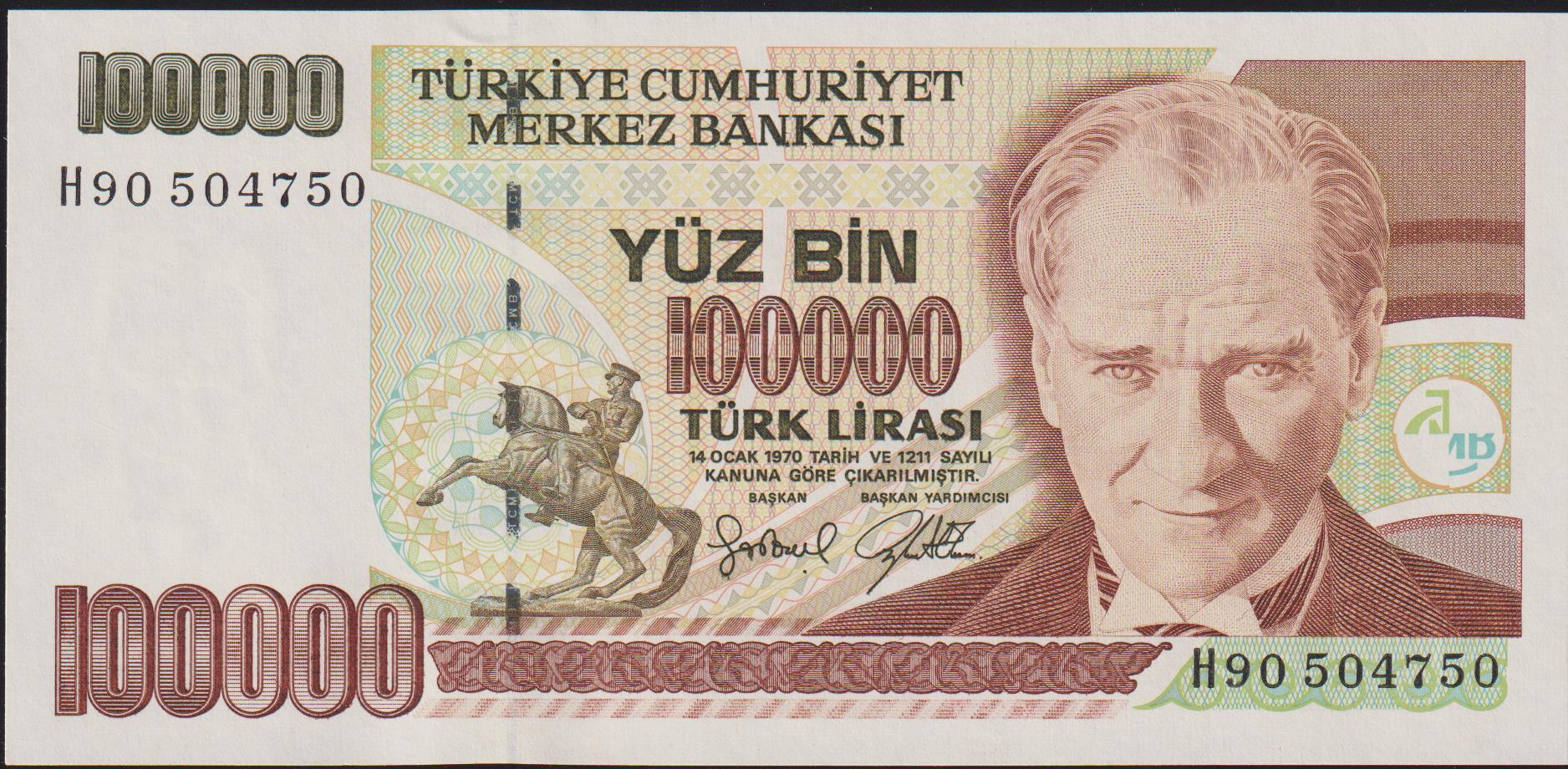 7.Emisyon 3.Tertip 100000 Lira H90 504750 Çil