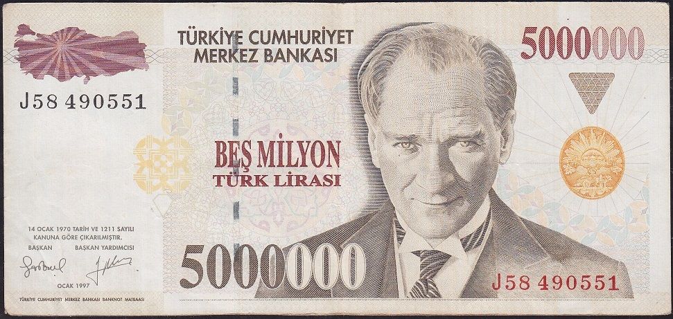 7.Emisyon 5 000 000 Lira J58 490551 Çok Temiz