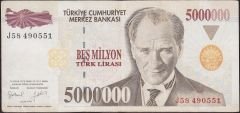7.Emisyon 5 000 000 Lira J58 490551 Çok Temiz