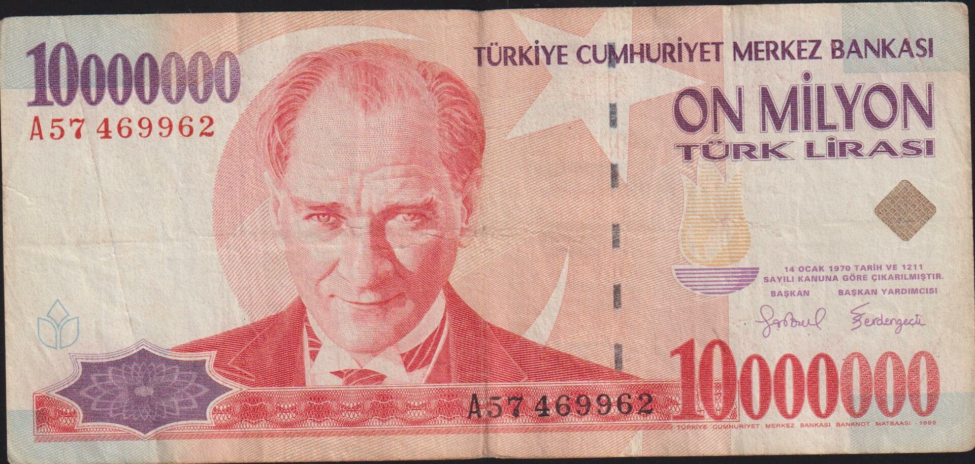 7.Emisyon 10 000 000 Lira A57 469962 Çok Temiz