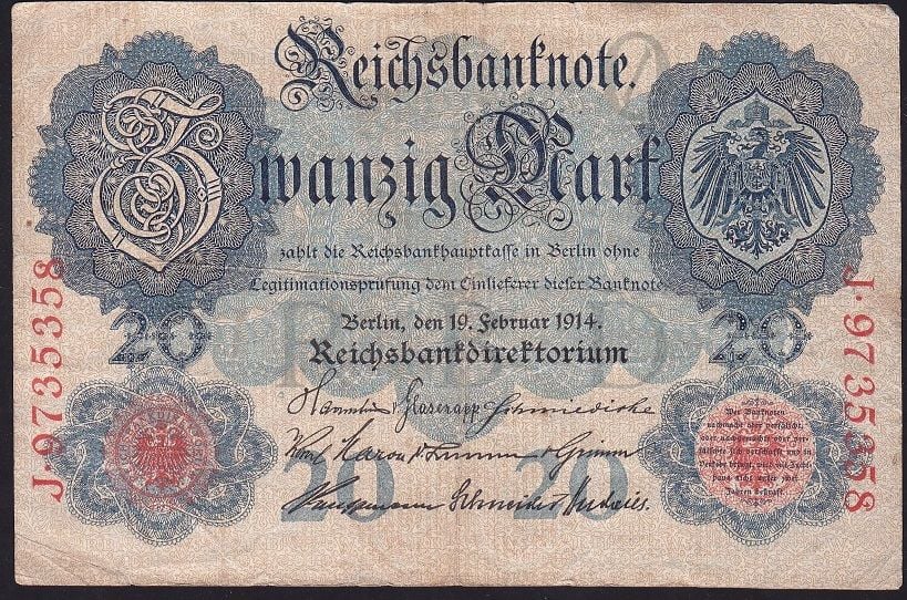 Almanya 20 Mark 1914 Çok Temiz