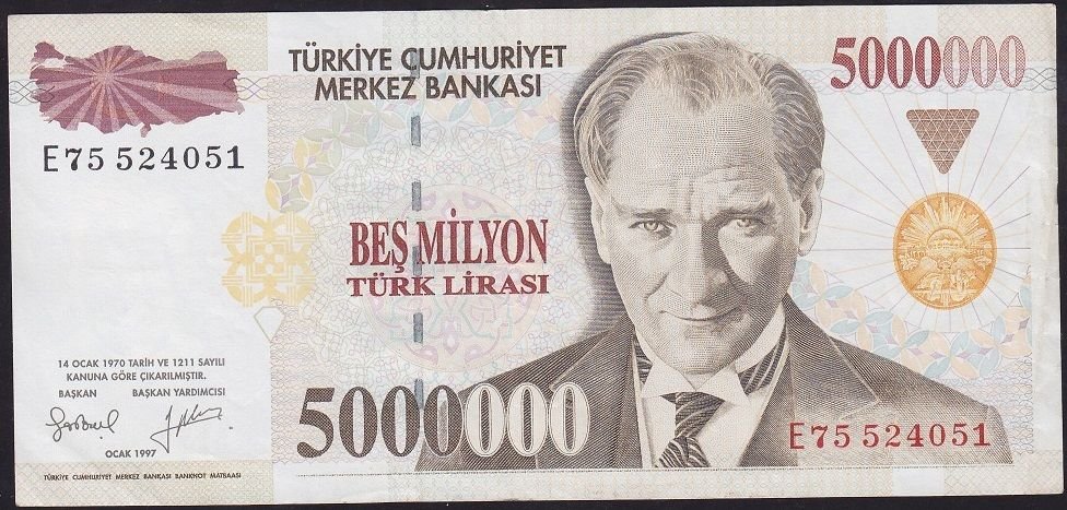 7.Emisyon 5 000 000 Lira E75 524051 Çok Temiz+