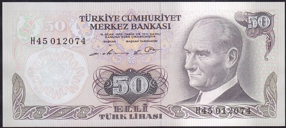 6.Emisyon 1.Tertip 50 Lira H45 012074 Çilaltı Çil