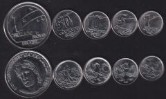 Brezilya 5 Parça Madeni Para Seti Çil 1 5 10 50 Centavos 1 Cruzado Novo 1989 1990