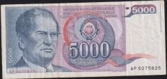 Yugoslavya 5000 Dinar 1985 Çok Temiz
