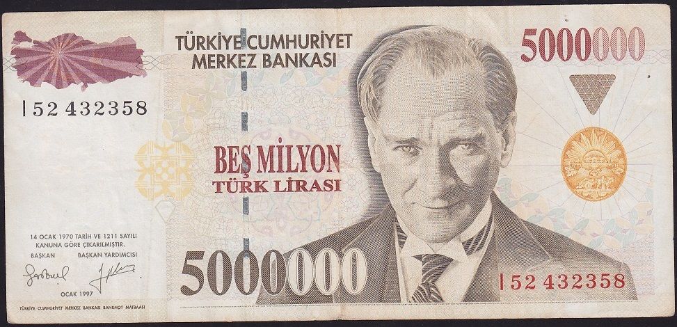 7.Emisyon 5 000 000 Lira I52 432358 Çok Temiz+