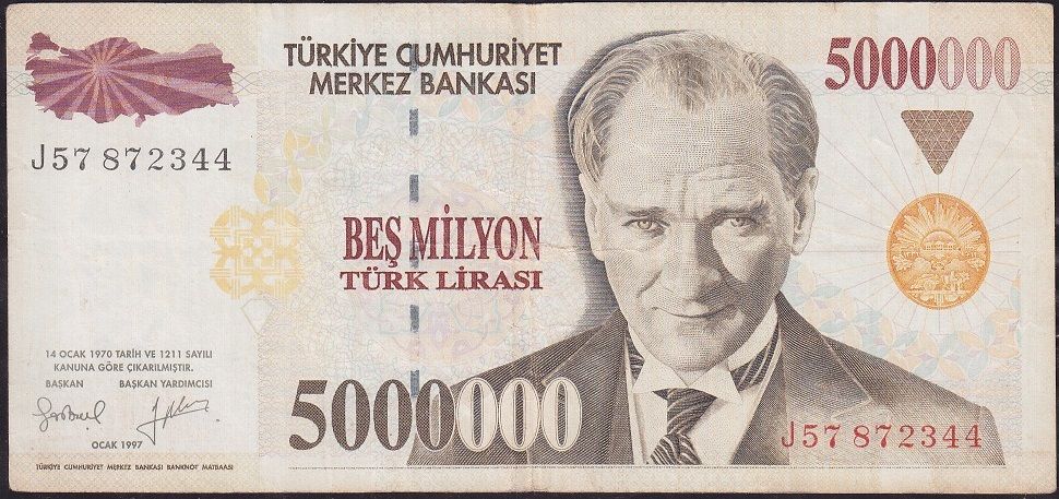 7.Emisyon 5 000 000 Lira J57 872344 Çok Temiz