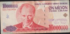 7.Emisyon 10 000 000 Lira A56 942958 Çok Temiz