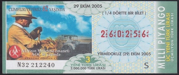 2005 29 EKİM ÇEYREK BİLET S SERİSİ