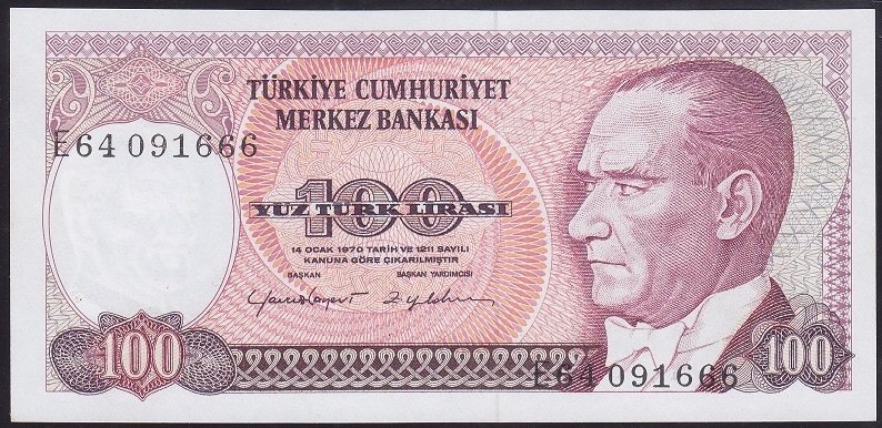 7.EMİSYON 2.TERTİP 100 LİRA E64 091666 ÇİL