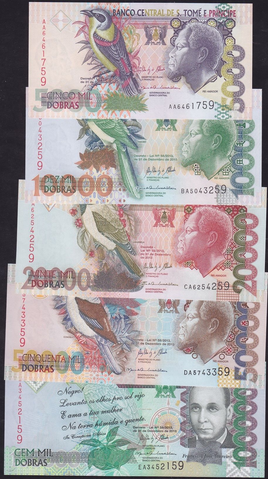 Saint Thomas 5 Farklı Para Seti, 5000 10000 20000 50000 100000 Dobras 2013 Çil