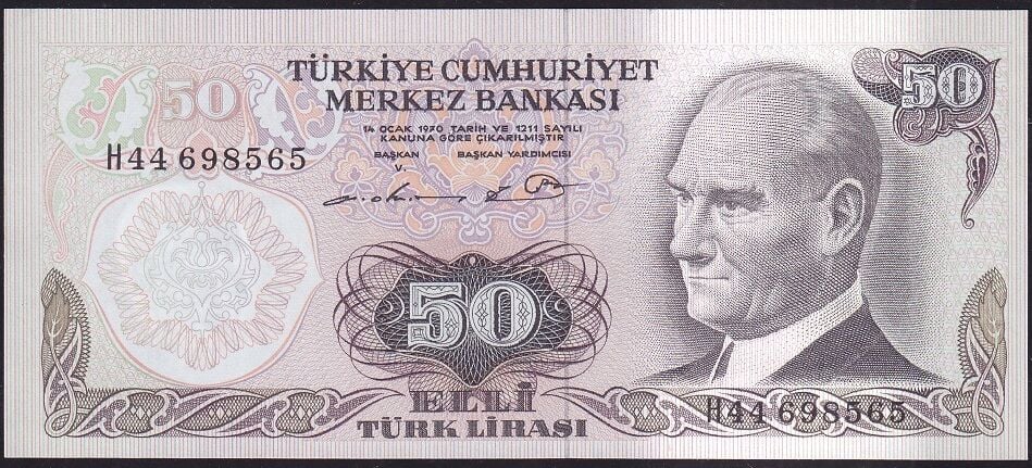 6.Emisyon 1.Tertip 50 Lira H44 698565 Çil