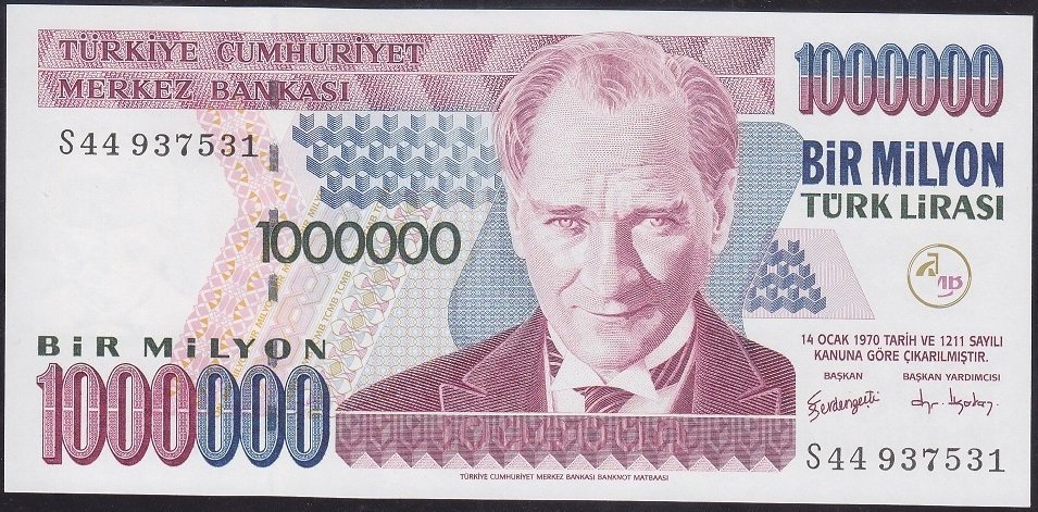 7.EMİSYON 3.TERTİP 1 000 000 LİRA S44 937531 ÇİL