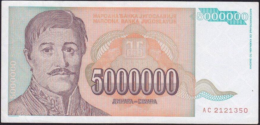 Yugoslavya 5000000 Dinar 1993 Çok Çok Temiz