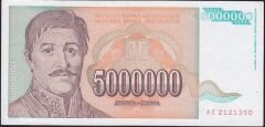 Yugoslavya 5000000 Dinar 1993 Çok Çok Temiz