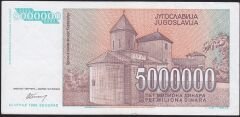 Yugoslavya 5000000 Dinar 1993 Çok Çok Temiz