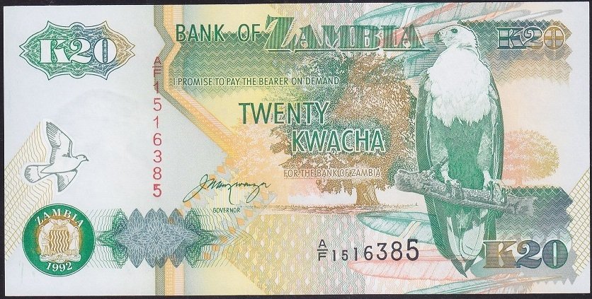 Zambia 20 Kwacha 1992 Çil Pick 36a