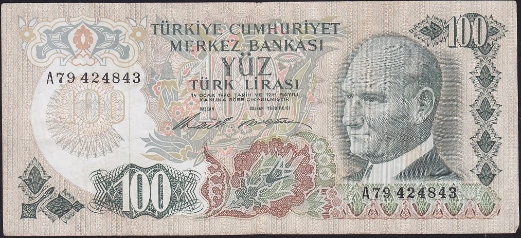 6.Emisyon 1.Tertip 100 Lira A79 424843 Çok Temiz