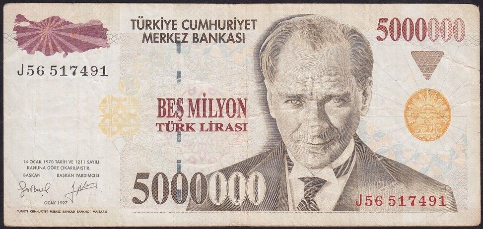 7.Emisyon 5 000 000 Lira J56 517491 Temiz+