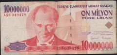 7.Emisyon 10 000 000 Lira A55 049479 Çok Temiz