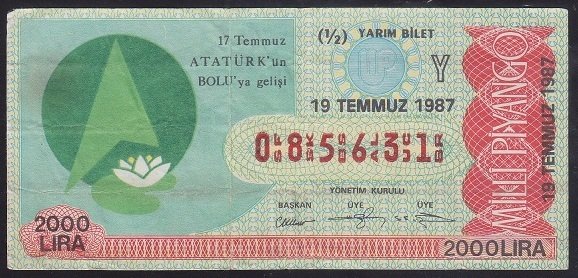 1987 19 TEMMUZ YARIM BİLET Y SERİSİ