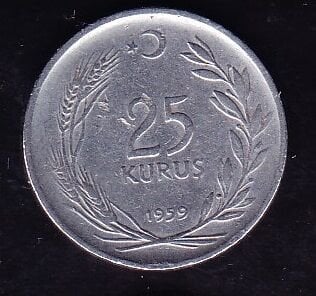 1959 Yılı 25 Kuruş Ters