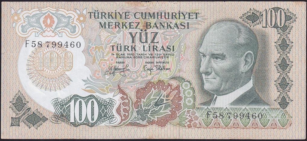 6.Emisyon 2.Tertip 100 Lira F58 799460 Çok Temiz+