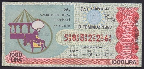 1987 9 TEMMUZ YARIM BİLET Y-A SERİSİ