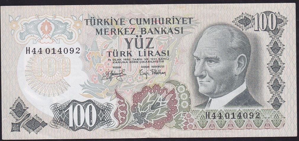 6.Emisyon 2.Tertip 100 Lira H44 014092 Çok Çok Temiz+