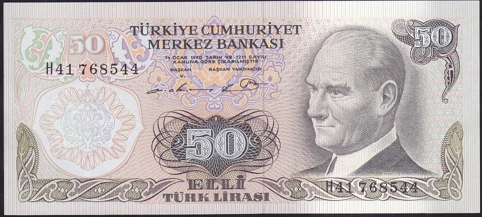 6.Emisyon 1.Tertip 50 Lira H41 768544 Çil