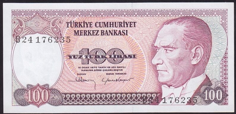 7.Emisyon 1.Tertip 100 Lira B24 176235 Çilaltı Çil