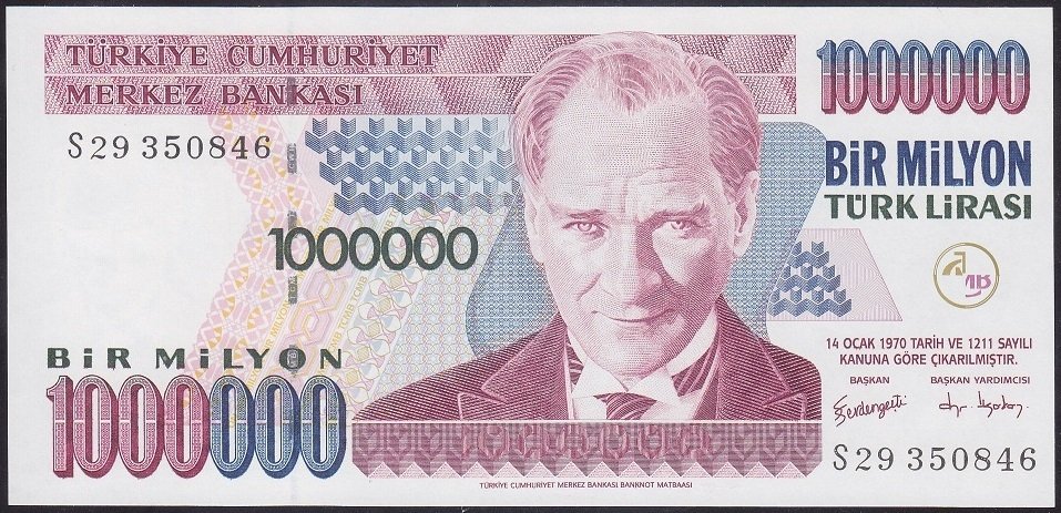 7.EMİSYON 3.TERTİP 1 000 000 LİRA S29 350846 ÇİL