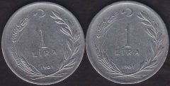 1961 Yılı 1 Lira (Ters Düz Takım )