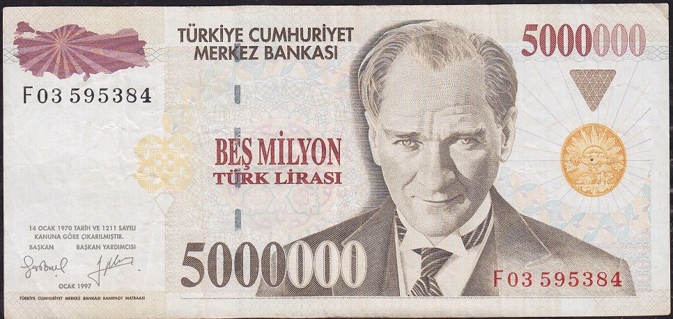 7.Emisyon 5 000 000 Lira F03 595384 Çok Temiz+