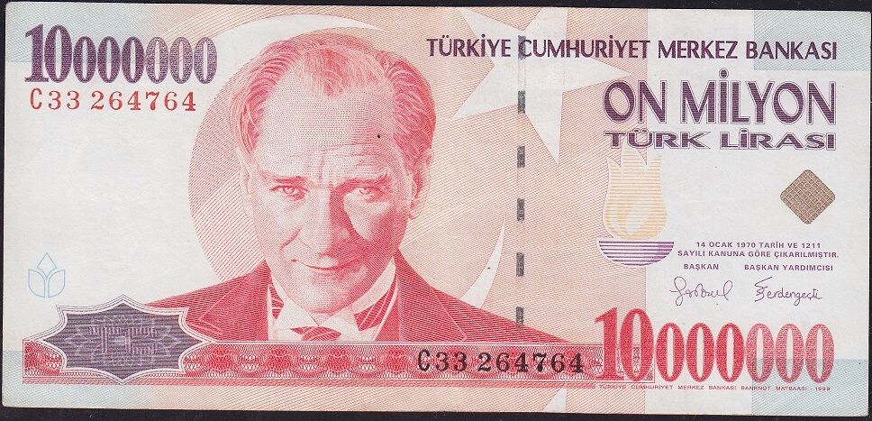 7.Emisyon 10 000 000 Lira C33 264764 Çok Temiz+