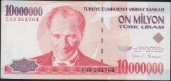 7.Emisyon 10 000 000 Lira C33 264764 Çok Temiz+