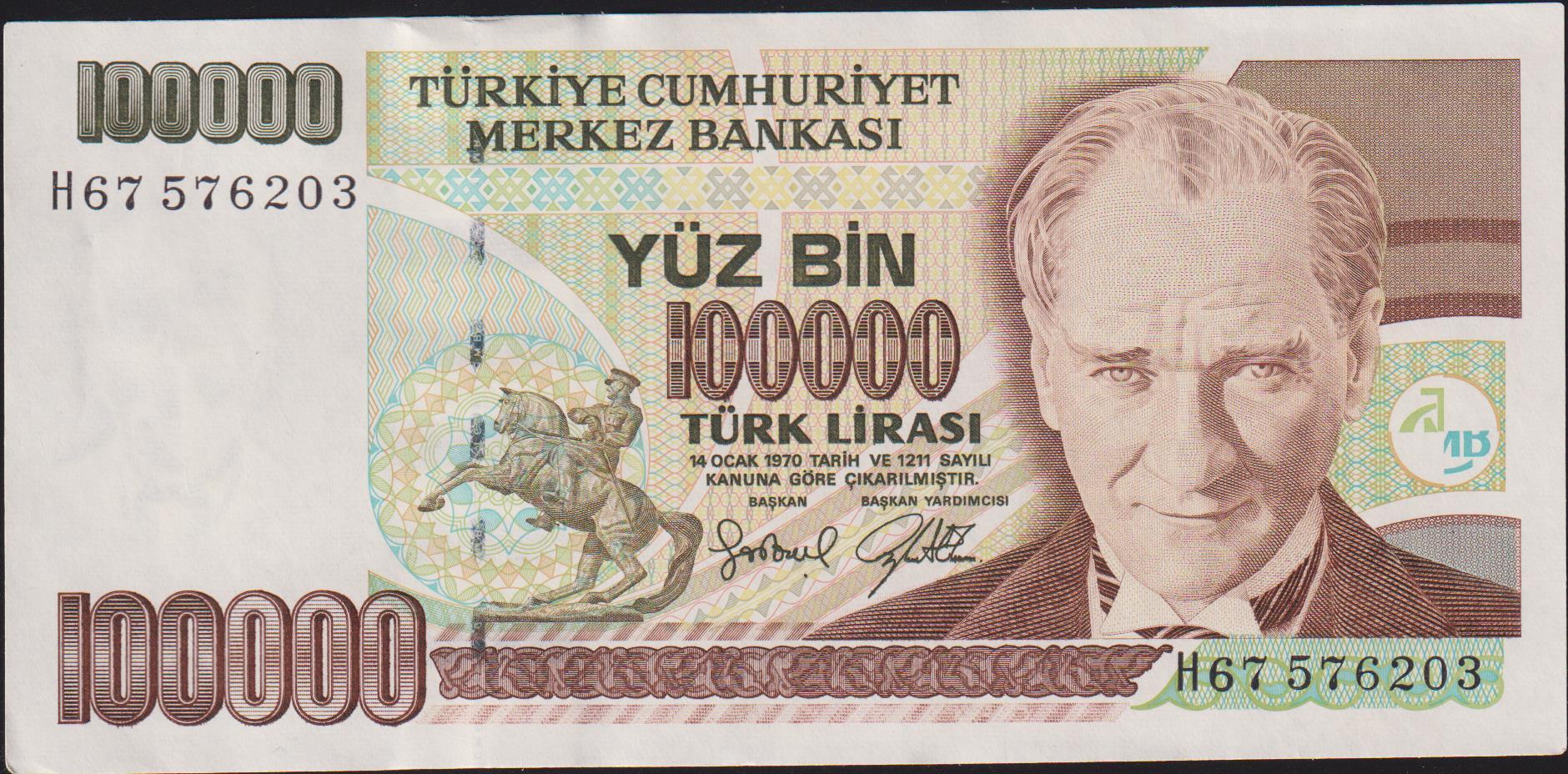 7.Emisyon 3.Tertip 100000 Lira H67 576203 Çilaltı Çil