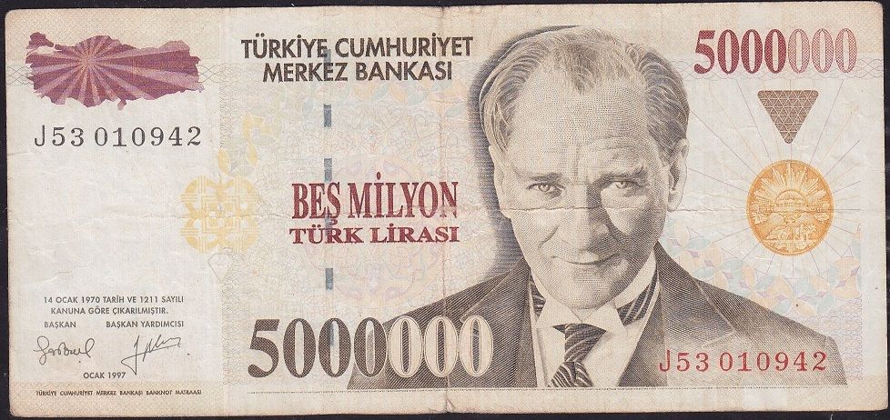 7.Emisyon 5 000 000 Lira J53 010942 Temiz