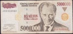 7.Emisyon 5 000 000 Lira J53 010942 Temiz