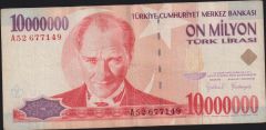 7.Emisyon 10 000 000 Lira A52 677149 Çok Temiz